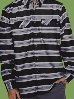Dixxon Jalisco Striped Button-Up Shirt in Black and Gray NWT Western Streetwear